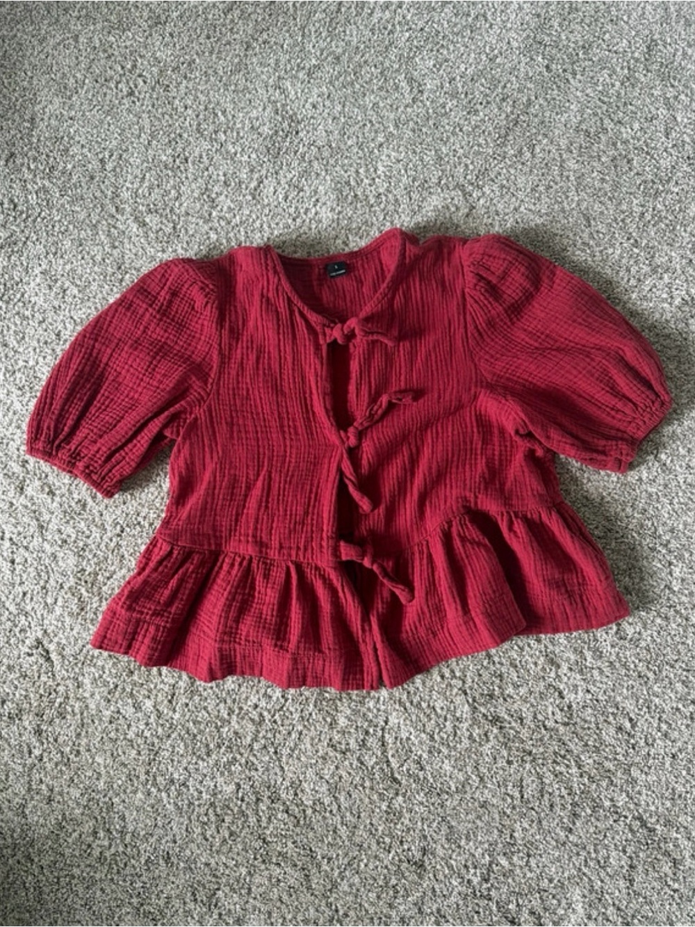 SHEIN Red Tie-Front Peplum Blouse